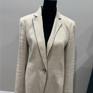 Ann Taylor Beige Blazer with Black Piping